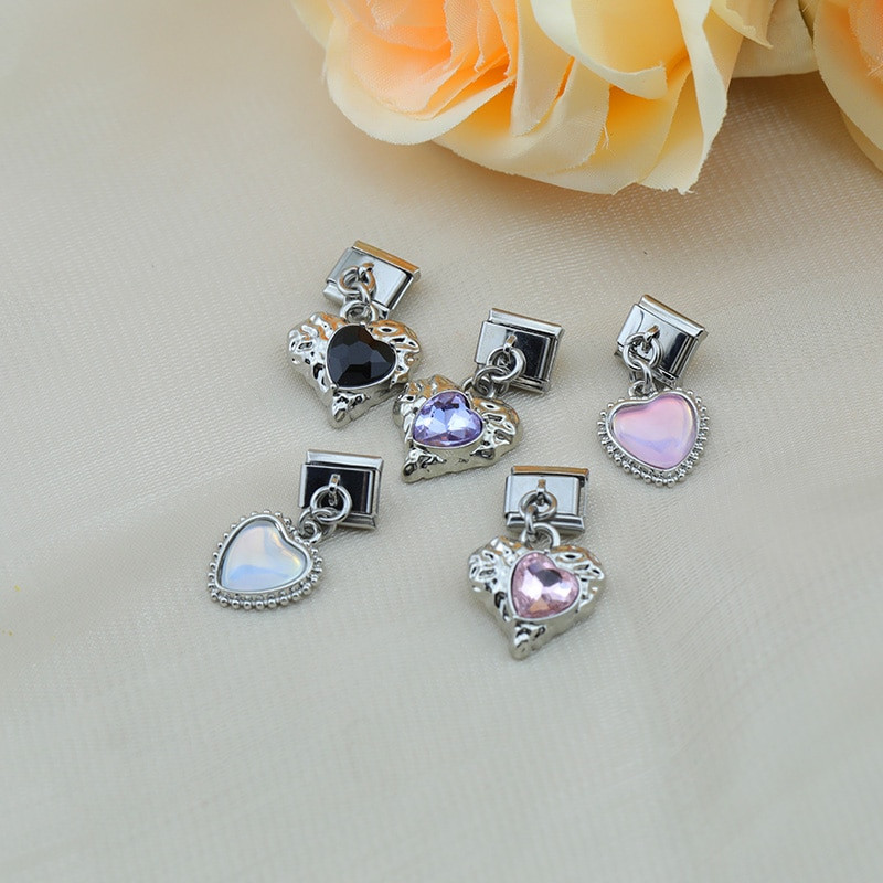 Hapiship 2023 Moda Novo romantično srce Sjajni CZ šarm Talijanski Link Fit 9 mm Narukvica Izrada nehrđajućeg čelika DIY nakit DJ676