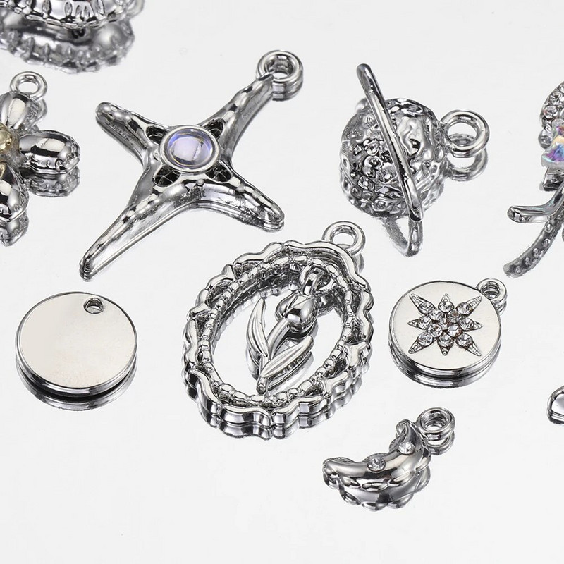 2τμχ Χάντρες στρας Chrams Ασημί Χρώμα Κρυστάλλινα Γούρια Μενταγιόν για κολιέ Βραχιόλι Y2k Κοσμήματα Κατασκευή Γούρι DIY Αξεσουάρ