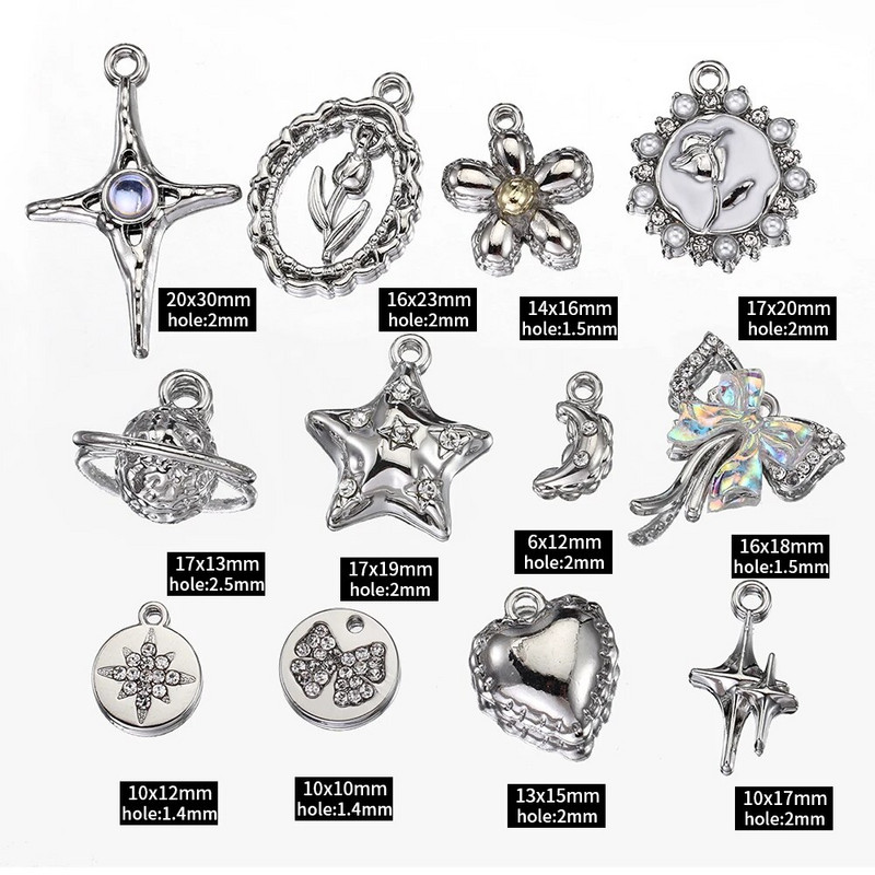 2τμχ Χάντρες στρας Chrams Ασημί Χρώμα Κρυστάλλινα Γούρια Μενταγιόν για κολιέ Βραχιόλι Y2k Κοσμήματα Κατασκευή Γούρι DIY Αξεσουάρ