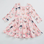 Girlymax Spring Baby Girls Kids Love Heart Cat Rainbow print με κοντό μανίκι Milk μεταξωτό φόρεμα