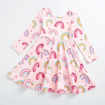 Girlymax Spring Baby Girls Kids Love Heart Cat Rainbow print με κοντό μανίκι Milk μεταξωτό φόρεμα