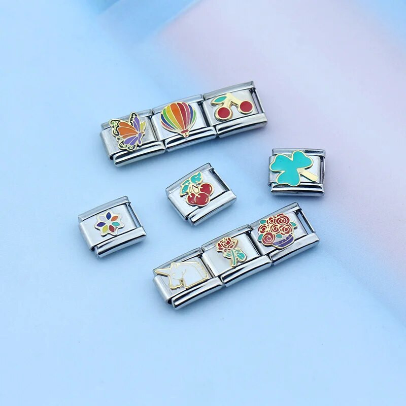 „Hapiship“ nauja mada, saldus vienaragis drugelis rožių gėlė, vyšnių žavesys, tinka 9 mm apyrankės nerūdijančio plieno „pasidaryk pats“ gaminimas DJTop28