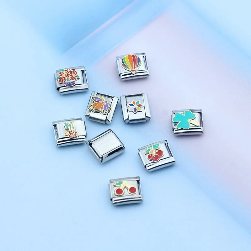 „Hapiship“ nauja mada, saldus vienaragis drugelis rožių gėlė, vyšnių žavesys, tinka 9 mm apyrankės nerūdijančio plieno „pasidaryk pats“ gaminimas DJTop28