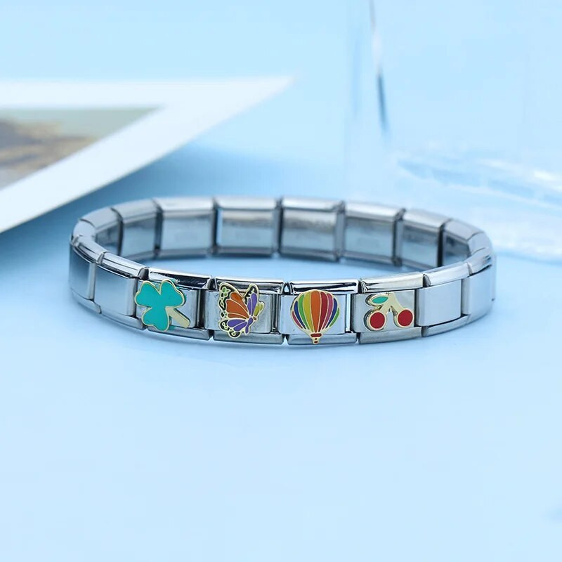 „Hapiship“ nauja mada, saldus vienaragis drugelis rožių gėlė, vyšnių žavesys, tinka 9 mm apyrankės nerūdijančio plieno „pasidaryk pats“ gaminimas DJTop28