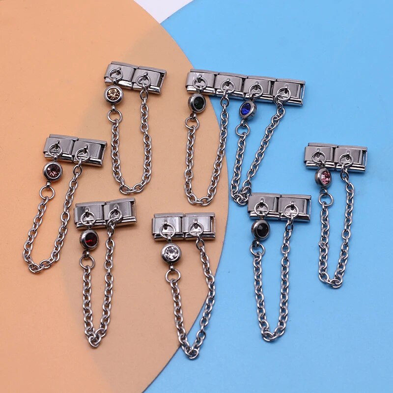 Hapiship Αυθεντικό Σχέδιο Στρογγυλό Χρώμα CZ Chain Link Italian Charm Fit 9mm Βραχιόλι από ανοξείδωτο ατσάλι Κατασκευή DIY κοσμήματα DJ319