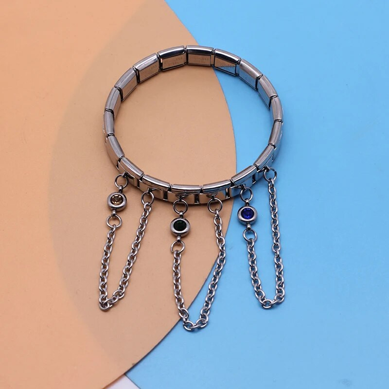 Hapiship Αυθεντικό Σχέδιο Στρογγυλό Χρώμα CZ Chain Link Italian Charm Fit 9mm Βραχιόλι από ανοξείδωτο ατσάλι Κατασκευή DIY κοσμήματα DJ319