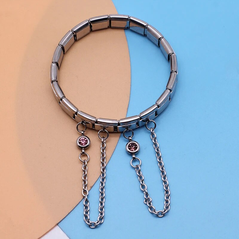 Hapiship Αυθεντικό Σχέδιο Στρογγυλό Χρώμα CZ Chain Link Italian Charm Fit 9mm Βραχιόλι από ανοξείδωτο ατσάλι Κατασκευή DIY κοσμήματα DJ319