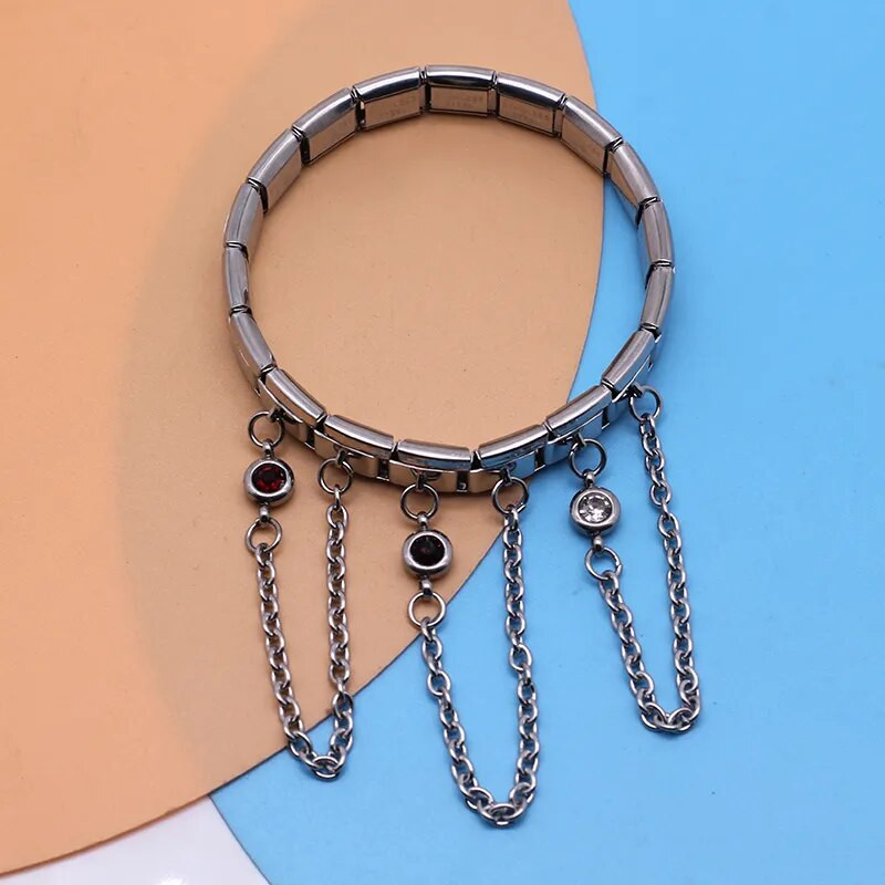 Hapiship Αυθεντικό Σχέδιο Στρογγυλό Χρώμα CZ Chain Link Italian Charm Fit 9mm Βραχιόλι από ανοξείδωτο ατσάλι Κατασκευή DIY κοσμήματα DJ319