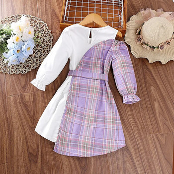 Παιδικό φόρεμα για κορίτσια 4-7 ετών Little girl μωβ καρό φόρεμα μακρυμάνικο φόρεμα casual κορεατικό στυλ παιδικό φόρεμα