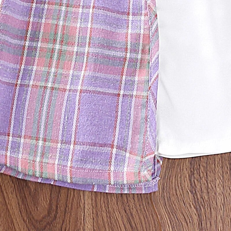 Suknelė vaikams 4–7 metų mergaitei, purpurinė languota suknelė ilgomis rankovėmis, laisvalaikio korėjietiško stiliaus vaikiška suknelė