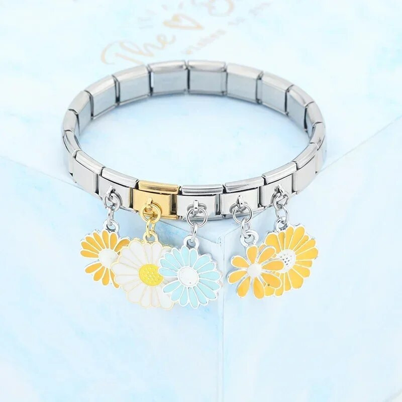 Hapiship Nova modna glazura u boji Cvijet tratinčice Talijanski linkovi Šarm Fit 9 mm Narukvica od nehrđajućeg čelika Izrada nakita DIY DJ436