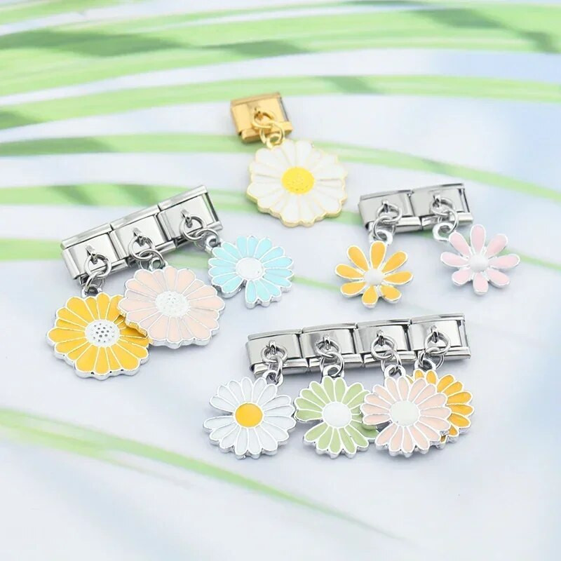 Hapiship Nova modna glazura u boji Cvijet tratinčice Talijanski linkovi Šarm Fit 9 mm Narukvica od nehrđajućeg čelika Izrada nakita DIY DJ436