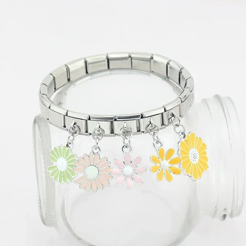 Hapiship Nova modna glazura u boji Cvijet tratinčice Talijanski linkovi Šarm Fit 9 mm Narukvica od nehrđajućeg čelika Izrada nakita DIY DJ436