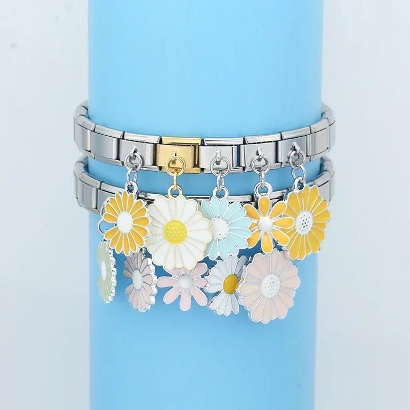 Hapiship Nova modna glazura u boji Cvijet tratinčice Talijanski linkovi Šarm Fit 9 mm Narukvica od nehrđajućeg čelika Izrada nakita DIY DJ436