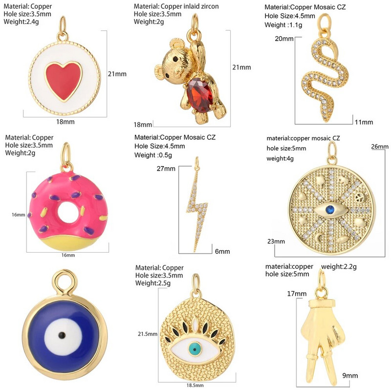 Mielos širdies žvaigždės Mėnulio meškiuko spurga Evil Blue Eye Chrams papuošalų gamybos reikmenims Aukso spalvos „Pasidaryk pats“ auskarai, apyrankės, kaklo papuošalai