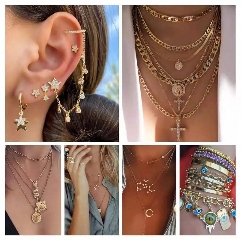 Mielos širdies žvaigždės Mėnulio meškiuko spurga Evil Blue Eye Chrams papuošalų gamybos reikmenims Aukso spalvos „Pasidaryk pats“ auskarai, apyrankės, kaklo papuošalai