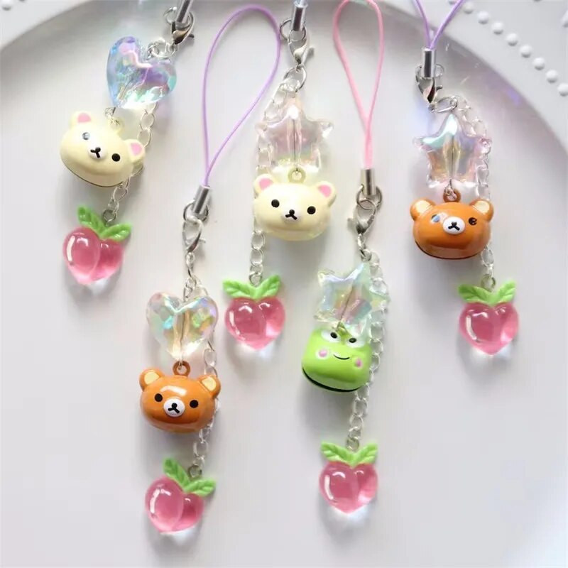 Νέο Kawaii Peach Bell Τηλέφωνο Charm Creativity Αξεσουάρ Μπρελόκ Frog Bear Αλυσίδα τηλεφώνου Star Peach Κρεμαστό τηλέφωνο σε σχήμα καρδιάς