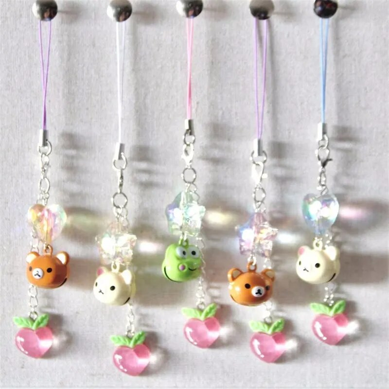 Νέο Kawaii Peach Bell Τηλέφωνο Charm Creativity Αξεσουάρ Μπρελόκ Frog Bear Αλυσίδα τηλεφώνου Star Peach Κρεμαστό τηλέφωνο σε σχήμα καρδιάς