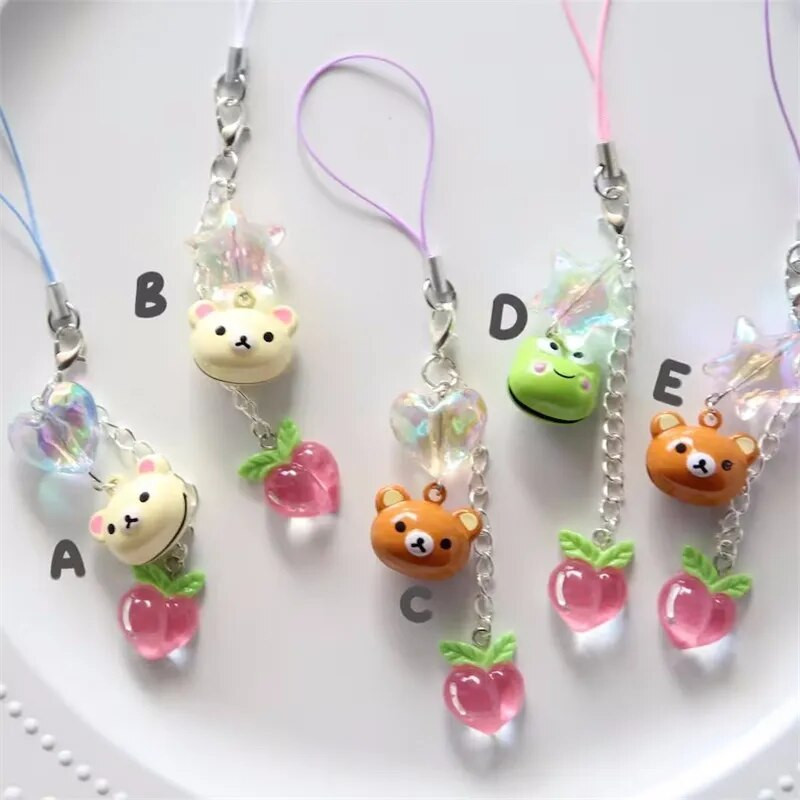 Νέο Kawaii Peach Bell Τηλέφωνο Charm Creativity Αξεσουάρ Μπρελόκ Frog Bear Αλυσίδα τηλεφώνου Star Peach Κρεμαστό τηλέφωνο σε σχήμα καρδιάς