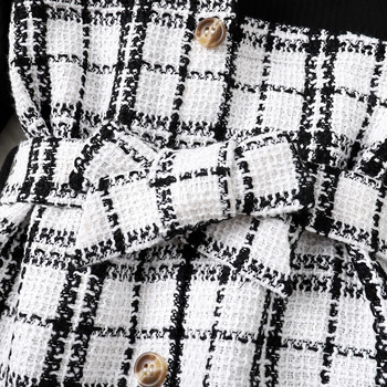 PatPat Φόρεμα για κορίτσι Παιδικό Κορίτσι Καρό Tweed Σχέδιο με Κουμπί Splice Ακανόνιστο στρίφωμα Μακρυμάνικο Κοριτσίστικα Φορέματα για 5-12 χρόνια