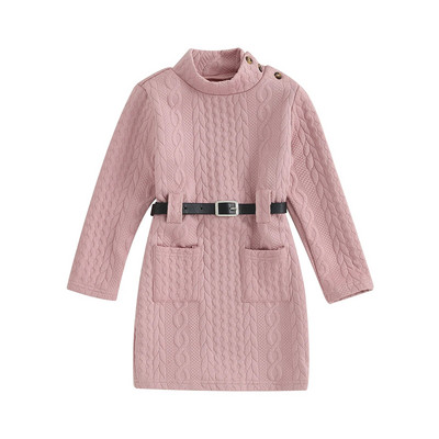 Pudcoco laste kaabliga kootud tüdrukukleit ühevärviline pikkade varrukatega kõrge kaelusega kampsunkleit, vööga sviiter 4-7T