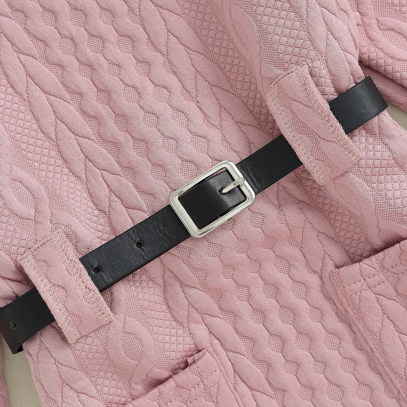 Pudcoco laste kaabliga kootud tüdrukukleit ühevärviline pikkade varrukatega kõrge kaelusega kampsunkleit, vööga sviiter 4-7T