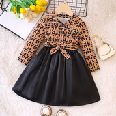 Κορίτσια Φθινόπωρο/Χειμώνα Νέο γιακά με στάμπα πόλο με δαντέλα Splice Fashion Dress