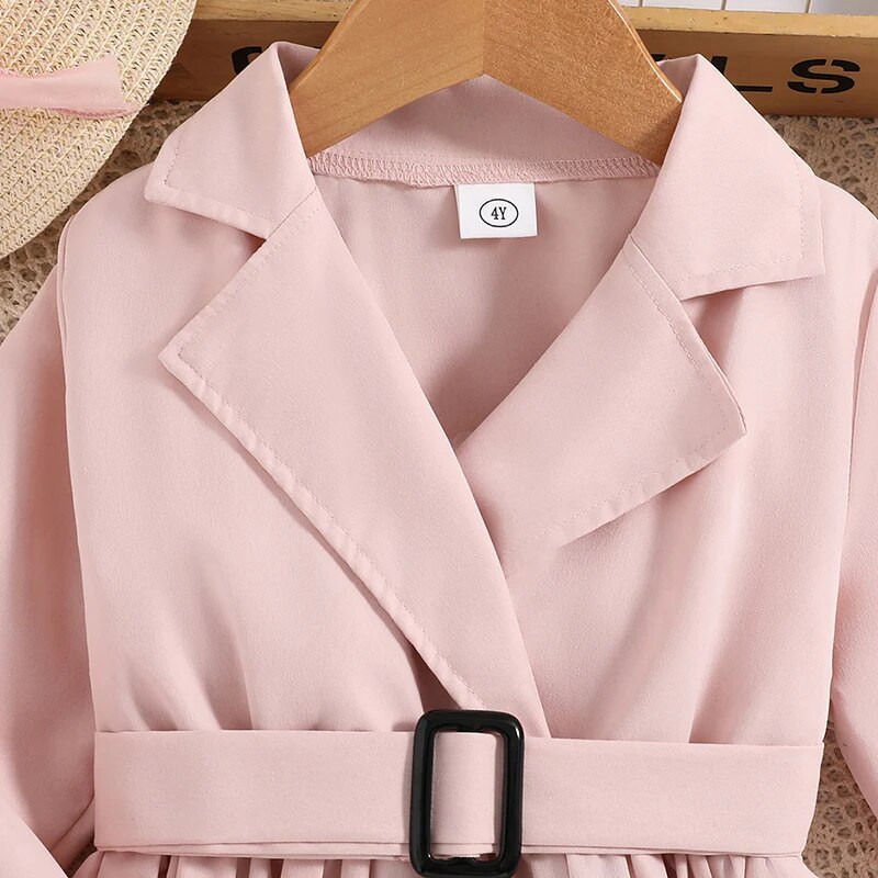 2023. aasta sügisene uus kleit, 4–7-aastastele tüdrukutele mõeldud roosa pikkade varrukatega ülikond, kraega plisseeritud kleit väikestele tüdrukutele Korea elegantne kleit