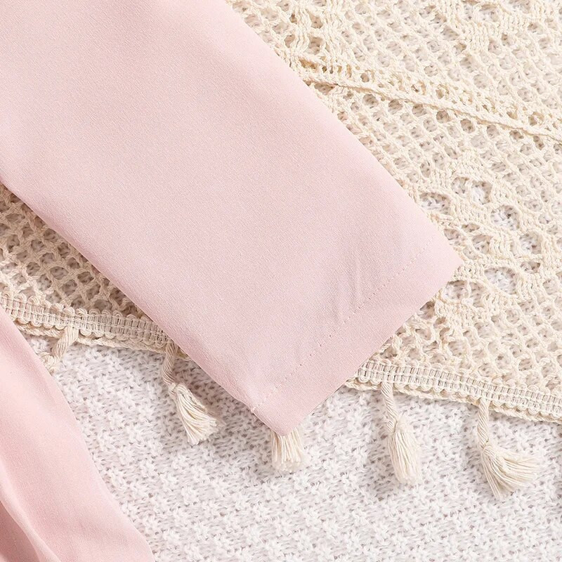 2023. aasta sügisene uus kleit, 4–7-aastastele tüdrukutele mõeldud roosa pikkade varrukatega ülikond, kraega plisseeritud kleit väikestele tüdrukutele Korea elegantne kleit