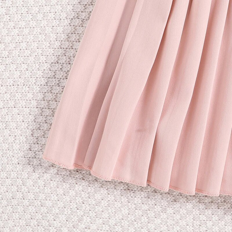 2023. aasta sügisene uus kleit, 4–7-aastastele tüdrukutele mõeldud roosa pikkade varrukatega ülikond, kraega plisseeritud kleit väikestele tüdrukutele Korea elegantne kleit