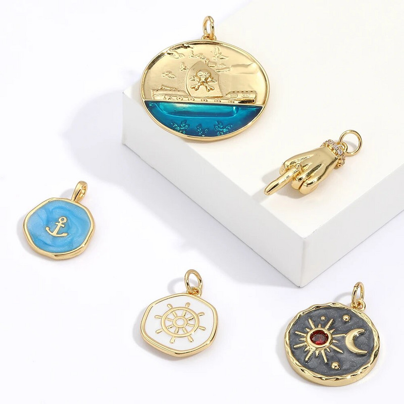 Anchor Star Moon amuletid kullavärvi elevant rippuvad ehete valmistamise tarvikud isetehtud kaelakee käevõru kõrvarõngas 2022 uus