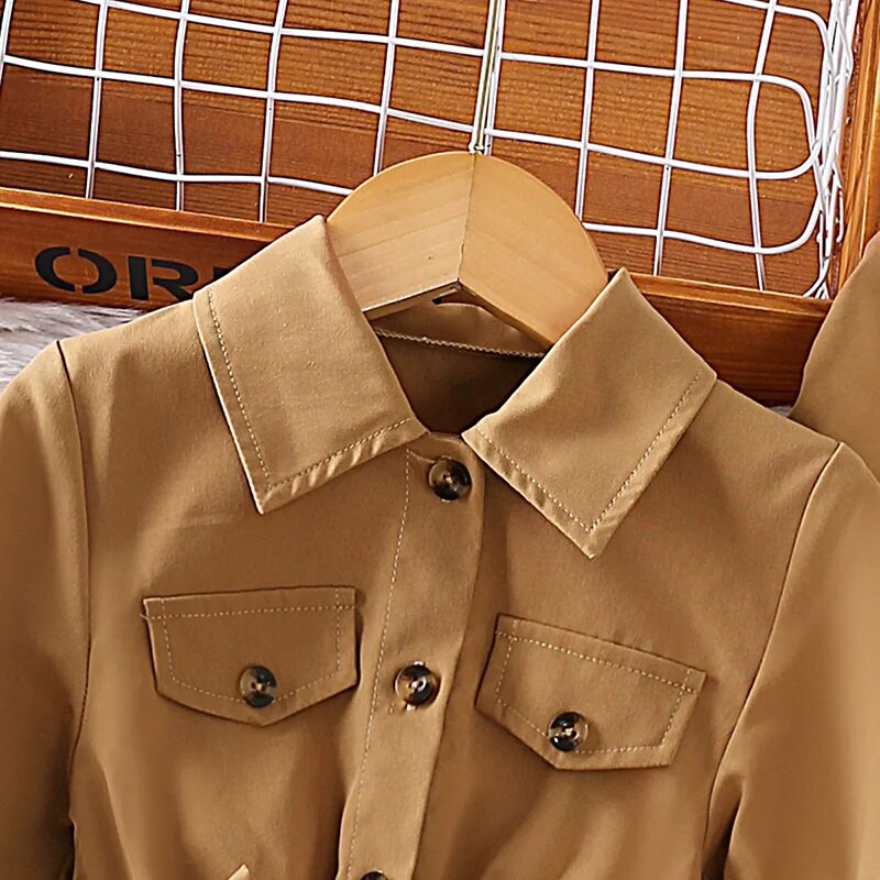 Φόρεμα Παιδικά κορίτσια 4-7 ετών Καφέ μακρυμάνικο φόρεμα + καφέ καπέλο για κορίτσια Κομψό φόρεμα κοριτσιών σε κορεατικό στυλ