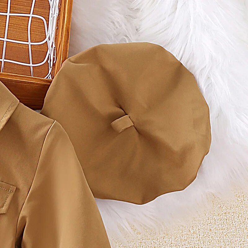 Φόρεμα Παιδικά κορίτσια 4-7 ετών Καφέ μακρυμάνικο φόρεμα + καφέ καπέλο για κορίτσια Κομψό φόρεμα κοριτσιών σε κορεατικό στυλ