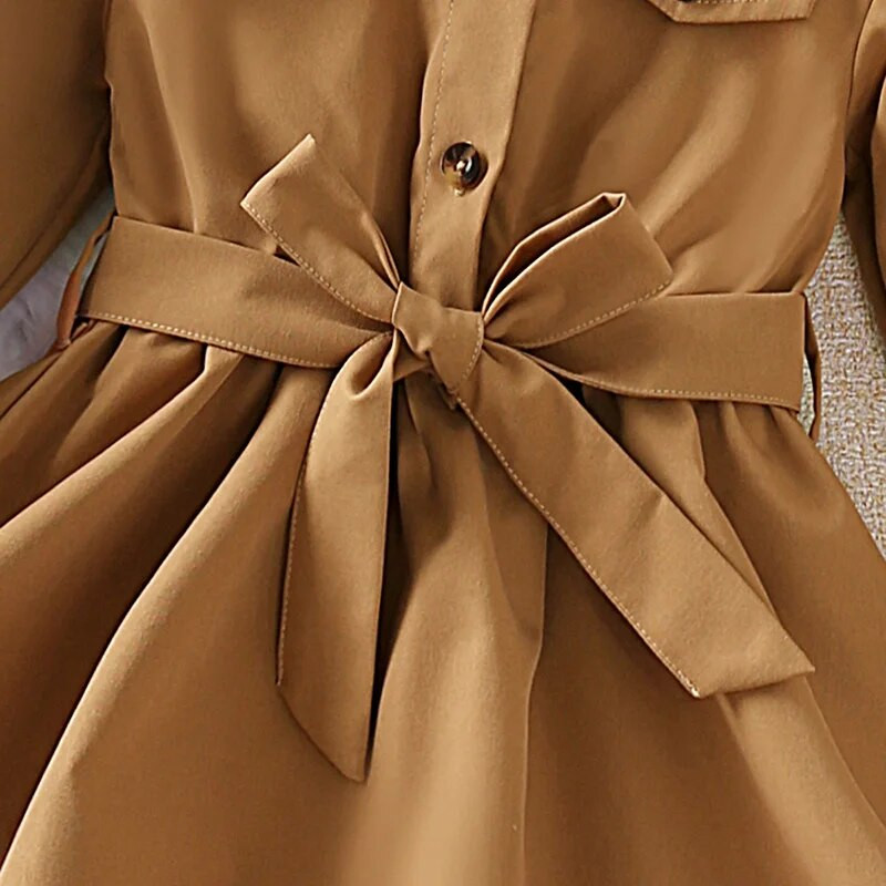 Φόρεμα Παιδικά κορίτσια 4-7 ετών Καφέ μακρυμάνικο φόρεμα + καφέ καπέλο για κορίτσια Κομψό φόρεμα κοριτσιών σε κορεατικό στυλ