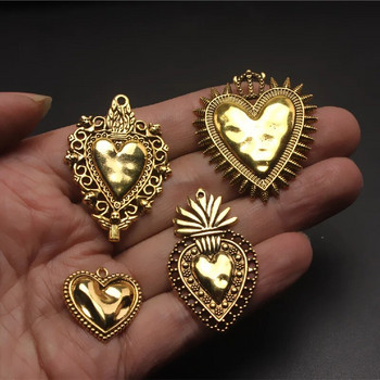 8 τμχ Antique Gold Color Mix Sacred Heart μενταγιόν DIY Charms Κολιέ με καθολικό σκουλαρίκι Κοσμήματα Artifact Making P1600