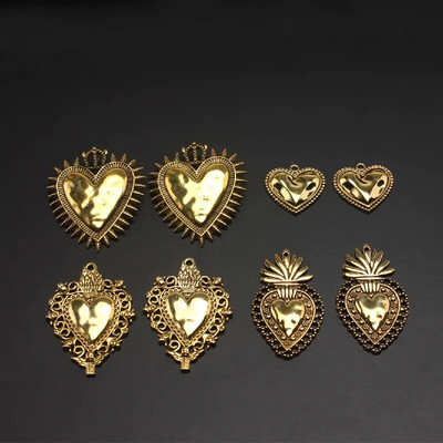 8 τμχ Antique Gold Color Mix Sacred Heart μενταγιόν DIY Charms Κολιέ με καθολικό σκουλαρίκι Κοσμήματα Artifact Making P1600