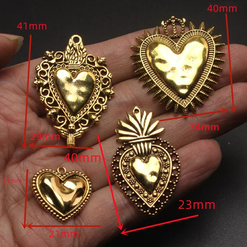 8 τμχ Antique Gold Color Mix Sacred Heart μενταγιόν DIY Charms Κολιέ με καθολικό σκουλαρίκι Κοσμήματα Artifact Making P1600