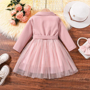 Φόρεμα για κορίτσια για κορίτσια 4-7 ετών Ροζ μακρυμάνικο φόρεμα με λαιμόκοψη V για κορίτσια φόρεμα για διακοπές σε κορεατικό στυλ