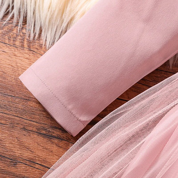 Φόρεμα για κορίτσια για κορίτσια 4-7 ετών Ροζ μακρυμάνικο φόρεμα με λαιμόκοψη V για κορίτσια φόρεμα για διακοπές σε κορεατικό στυλ