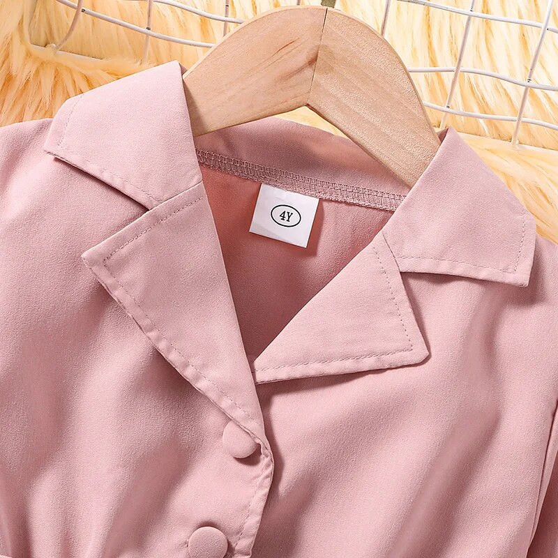 Suknelė vaikiškoms mergaitėms 4–7 metų rožinė V formos iškirptė, tinklinė suknelė ilgomis rankovėmis mergaitėms Korėjietiško stiliaus laisvalaikio atostogų suknelė