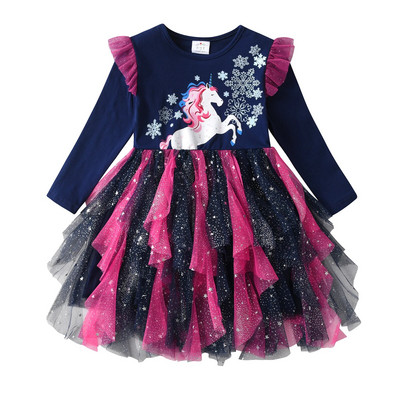VIKITA Božićna haljina za djevojčice Princess haljine sa šljokicama Dječja čipkasta mrežasta tutu balska haljina Elegantni vestidos Novogodišnja odjeća za djevojčice