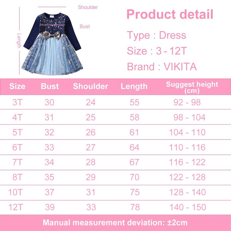 VIKITA Božićna haljina za djevojčice Princess haljine sa šljokicama Dječja čipkasta mrežasta tutu balska haljina Elegantni vestidos Novogodišnja odjeća za djevojčice