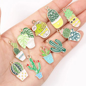 10 tk segatud 9 stiili emaili tilkuv õli kaktus ananass pottidega ripats armas taim käsitsi valmistatud võlu DIY ehted tarvikud käsitöö