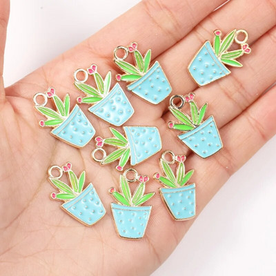 10 tk segatud 9 stiili emaili tilkuv õli kaktus ananass pottidega ripats armas taim käsitsi valmistatud võlu DIY ehted tarvikud käsitöö