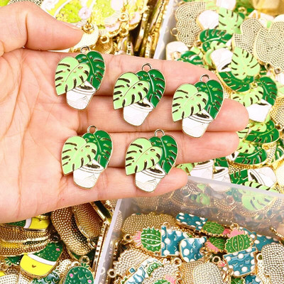 10 tk segatud 9 stiili emaili tilkuv õli kaktus ananass pottidega ripats armas taim käsitsi valmistatud võlu DIY ehted tarvikud käsitöö