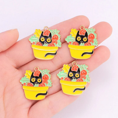 10 tk segatud 9 stiili emaili tilkuv õli kaktus ananass pottidega ripats armas taim käsitsi valmistatud võlu DIY ehted tarvikud käsitöö