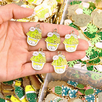 10 tk segatud 9 stiili emaili tilkuv õli kaktus ananass pottidega ripats armas taim käsitsi valmistatud võlu DIY ehted tarvikud käsitöö