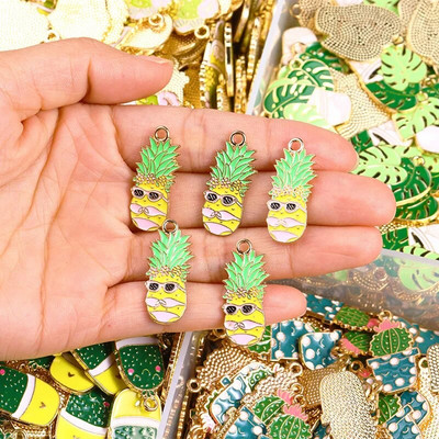 10 tk segatud 9 stiili emaili tilkuv õli kaktus ananass pottidega ripats armas taim käsitsi valmistatud võlu DIY ehted tarvikud käsitöö