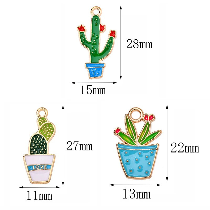 10 tk segatud 9 stiili emaili tilkuv õli kaktus ananass pottidega ripats armas taim käsitsi valmistatud võlu DIY ehted tarvikud käsitöö
