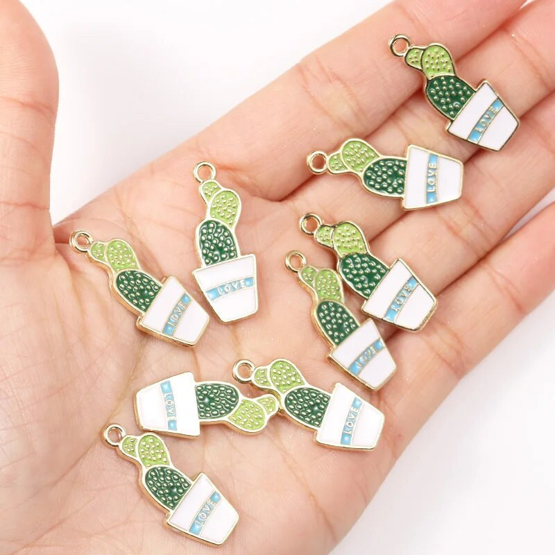 10 tk segatud 9 stiili emaili tilkuv õli kaktus ananass pottidega ripats armas taim käsitsi valmistatud võlu DIY ehted tarvikud käsitöö